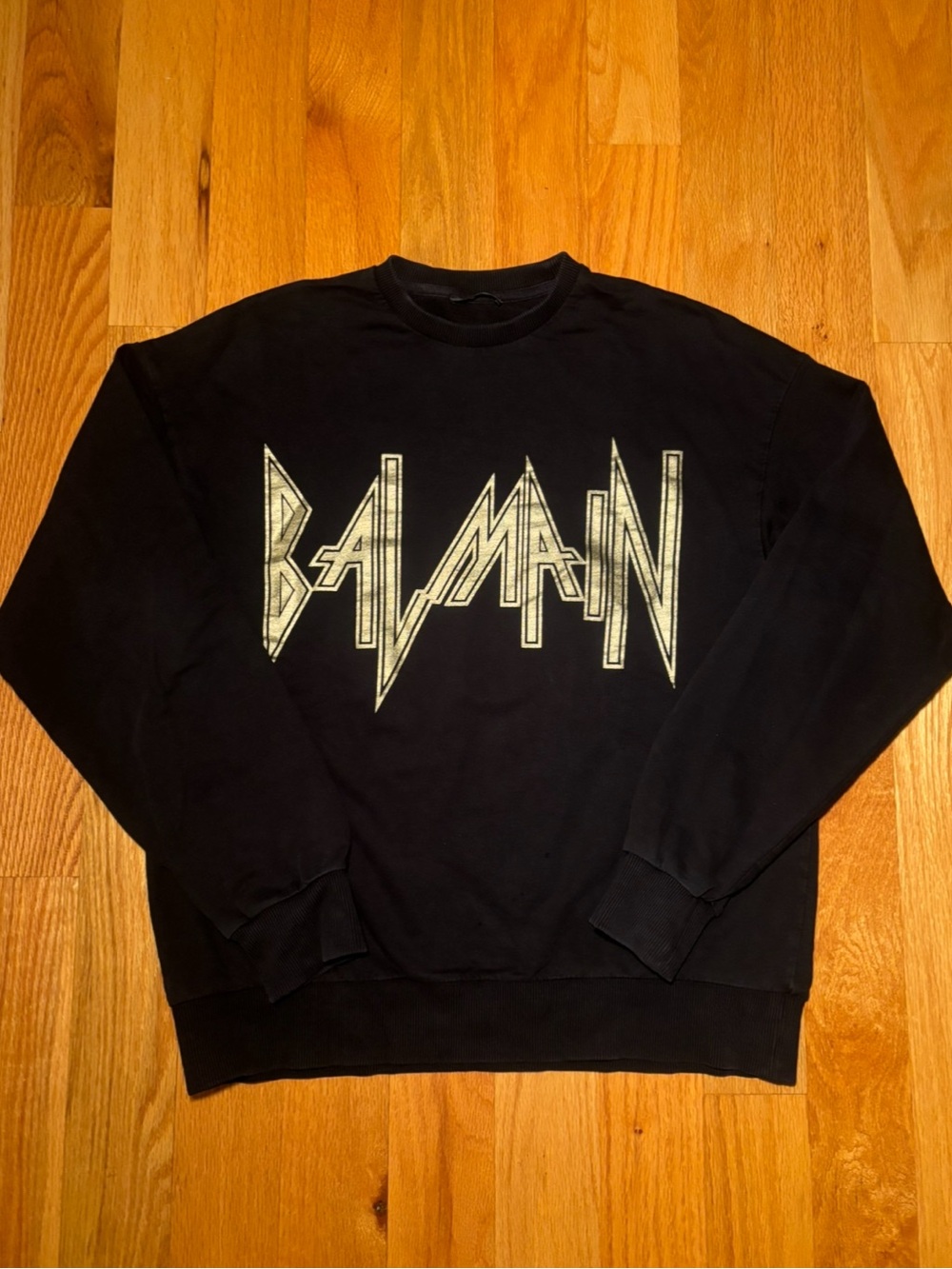 Balmain Black Gold Graphic Spellout Crewneck Sweatshirt
